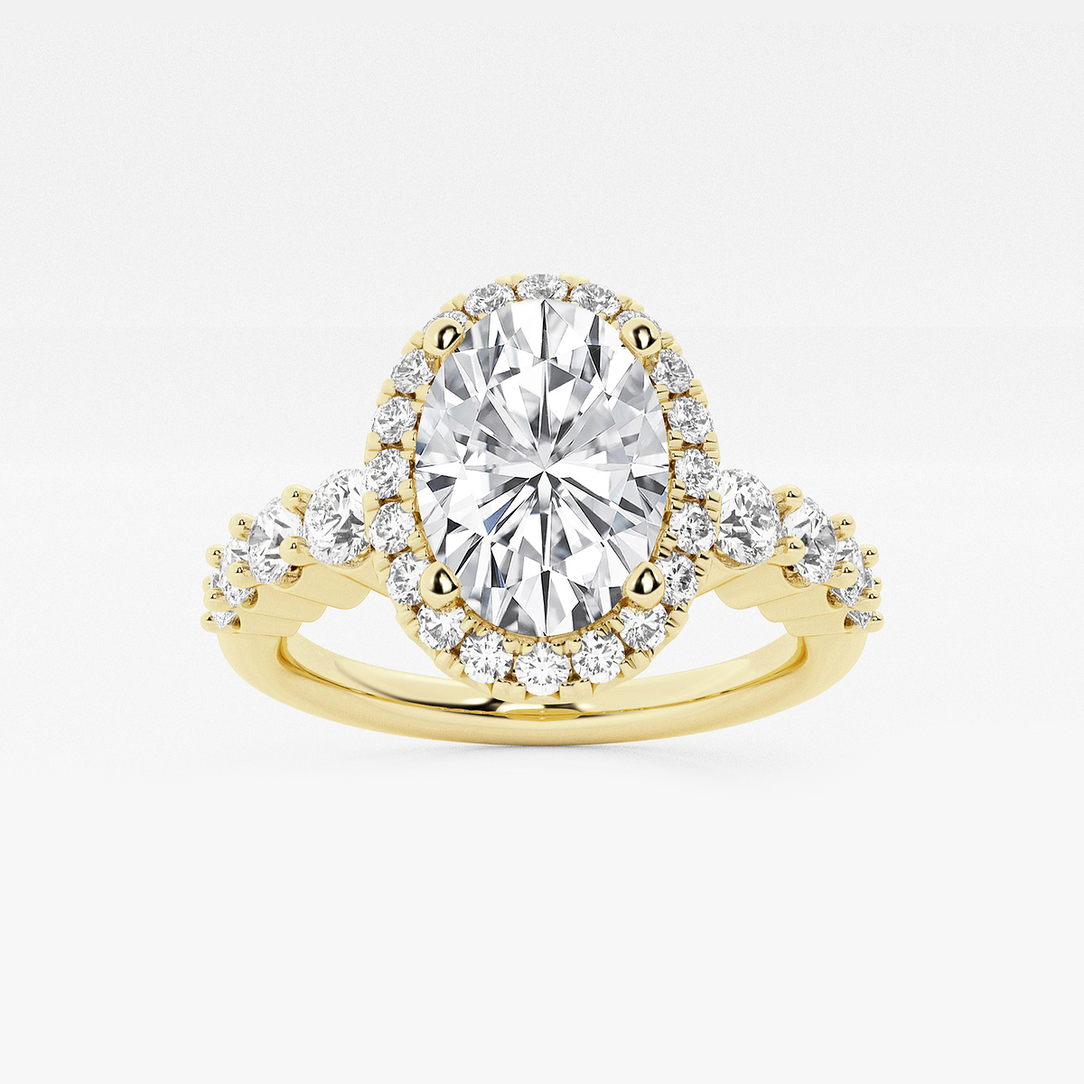 2 1/4 ctw Oval Lab Grown Diamond Graduated Halo Engagement Ring