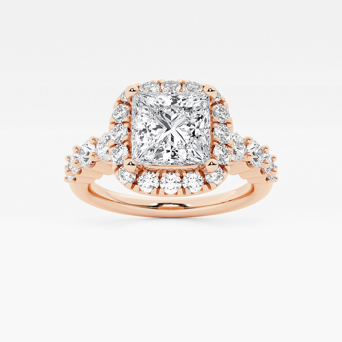 2 7/8 ctw Princess Lab Grown Diamond Graduated Halo Engagement Ring