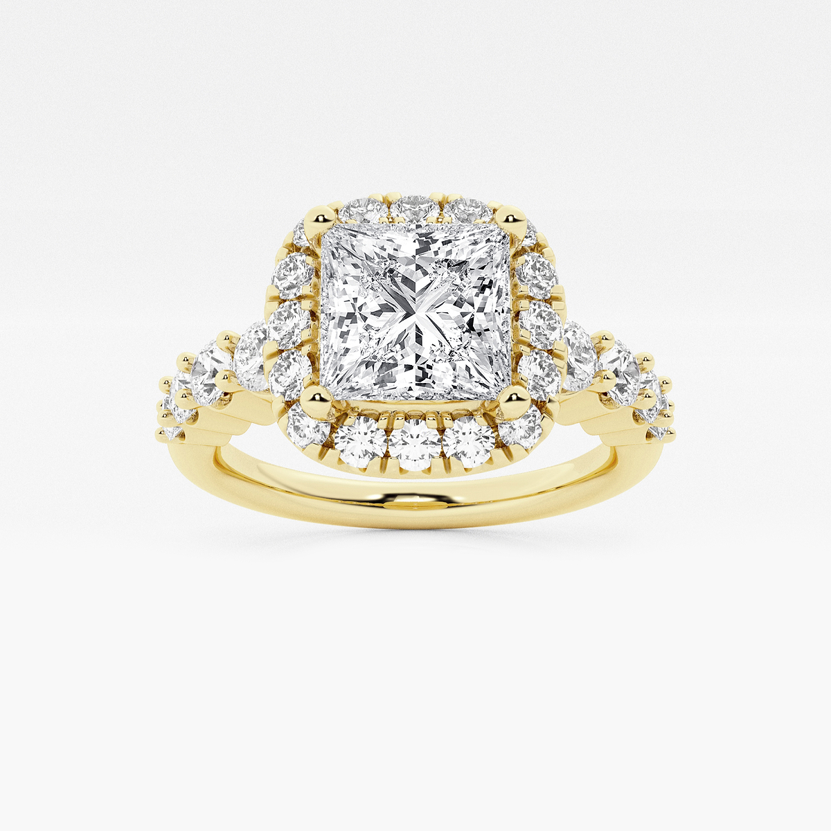 2 1/4 ctw Princess Lab Grown Diamond Graduated Halo Engagement Ring