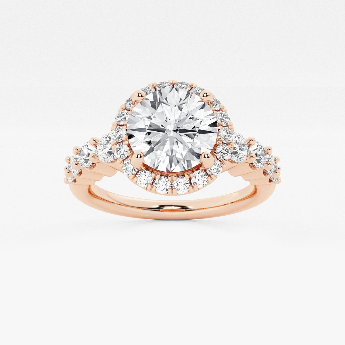 2 1/4 ctw Round Lab Grown Diamond Graduated Halo Engagement Ring