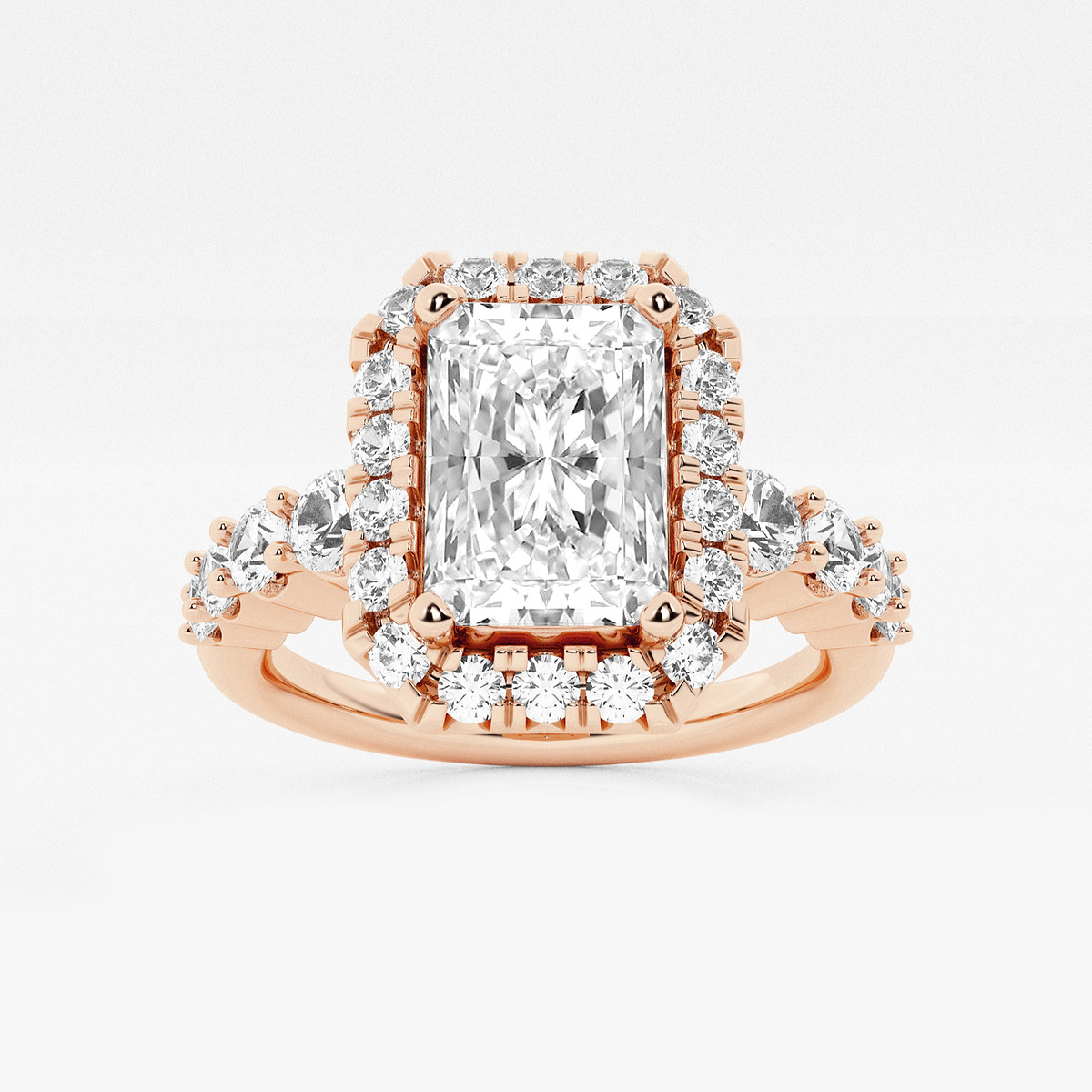 2 7/8 ctw Radiant Lab Grown Diamond Graduated Halo Engagement Ring