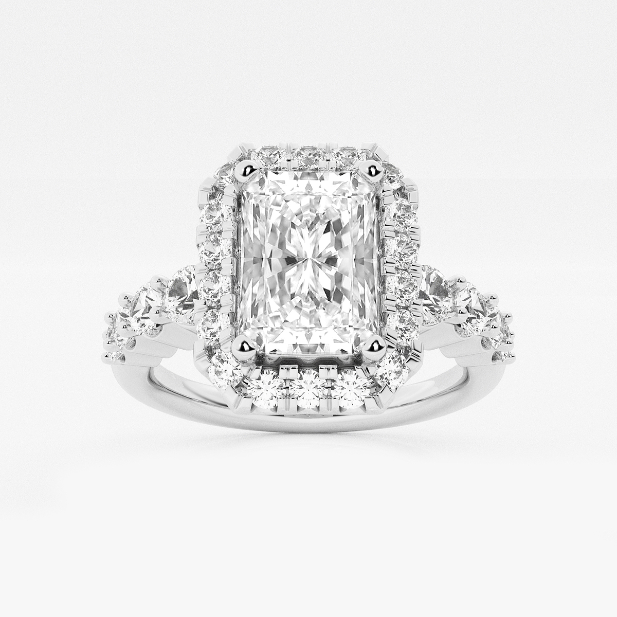 2 1/4 ctw Radiant Lab Grown Diamond Graduated Halo Engagement Ring