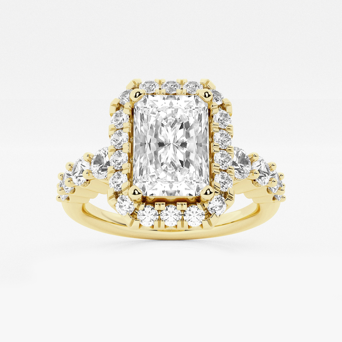 2 1/4 ctw Radiant Lab Grown Diamond Graduated Halo Engagement Ring