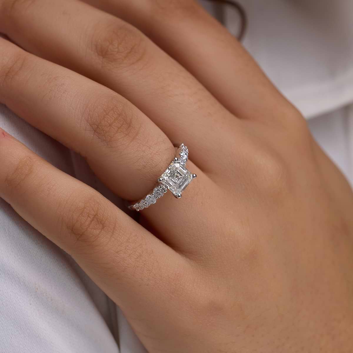 3 ctw Asscher Lab Grown Diamond Graduated Engagement Ring