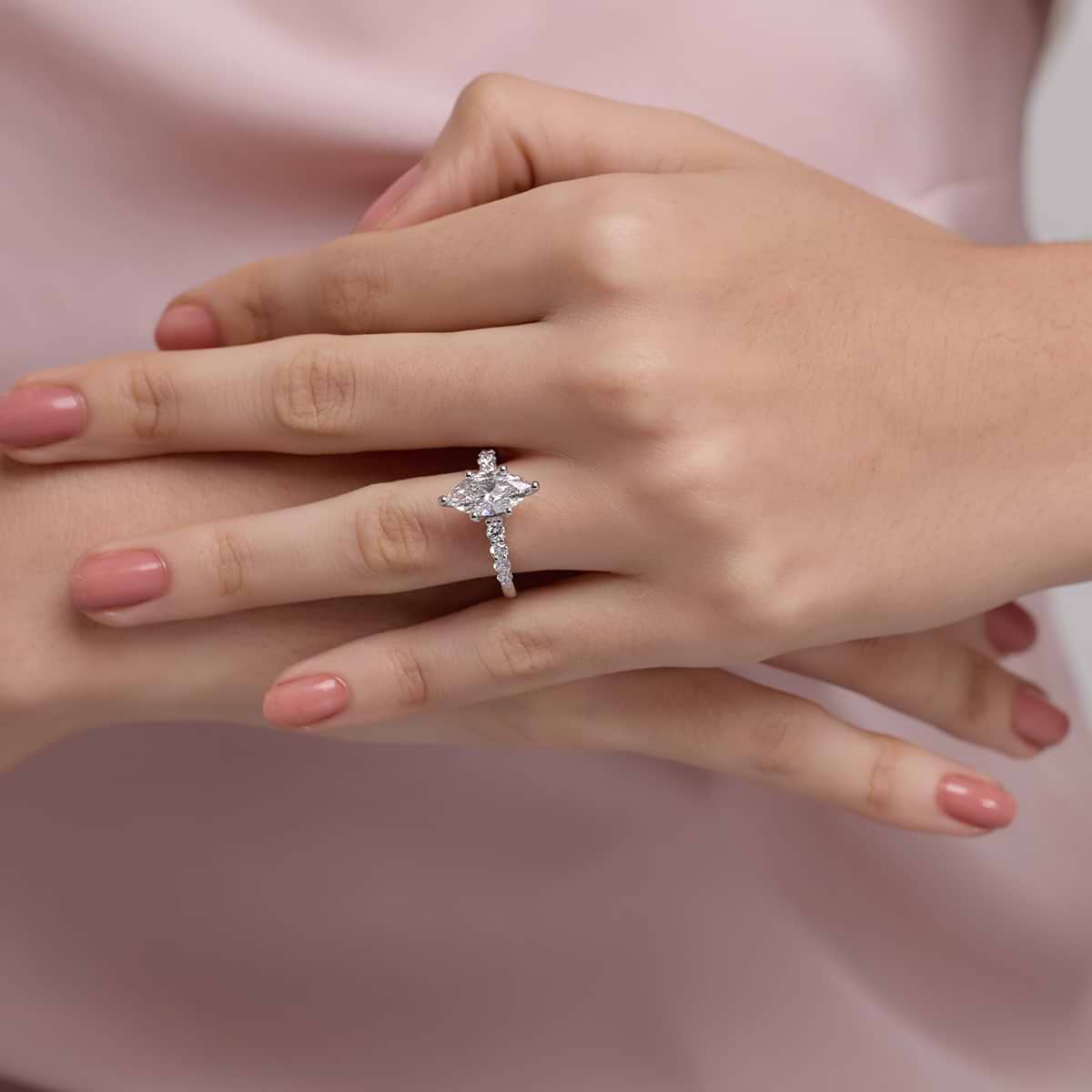 2 ctw Marquise Lab Grown Diamond Graduated Engagement Ring 14K White Gold, FG, VS2+