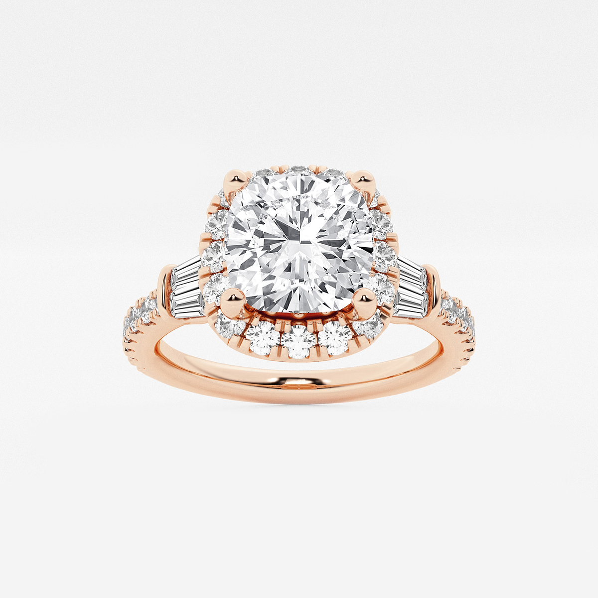 2 1/3 ctw Cushion Lab Grown Diamond Double Baguette Halo Engagement Ring
