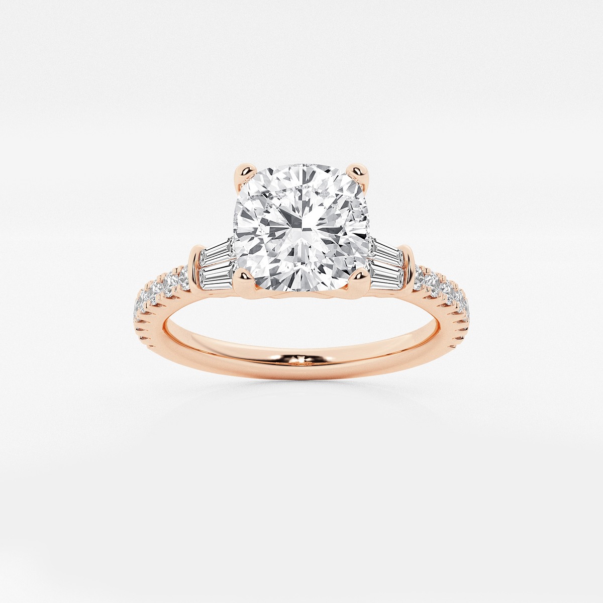 2 ctw Cushion Lab Grown Diamond Engagement Ring with Double Baguette Side Accents