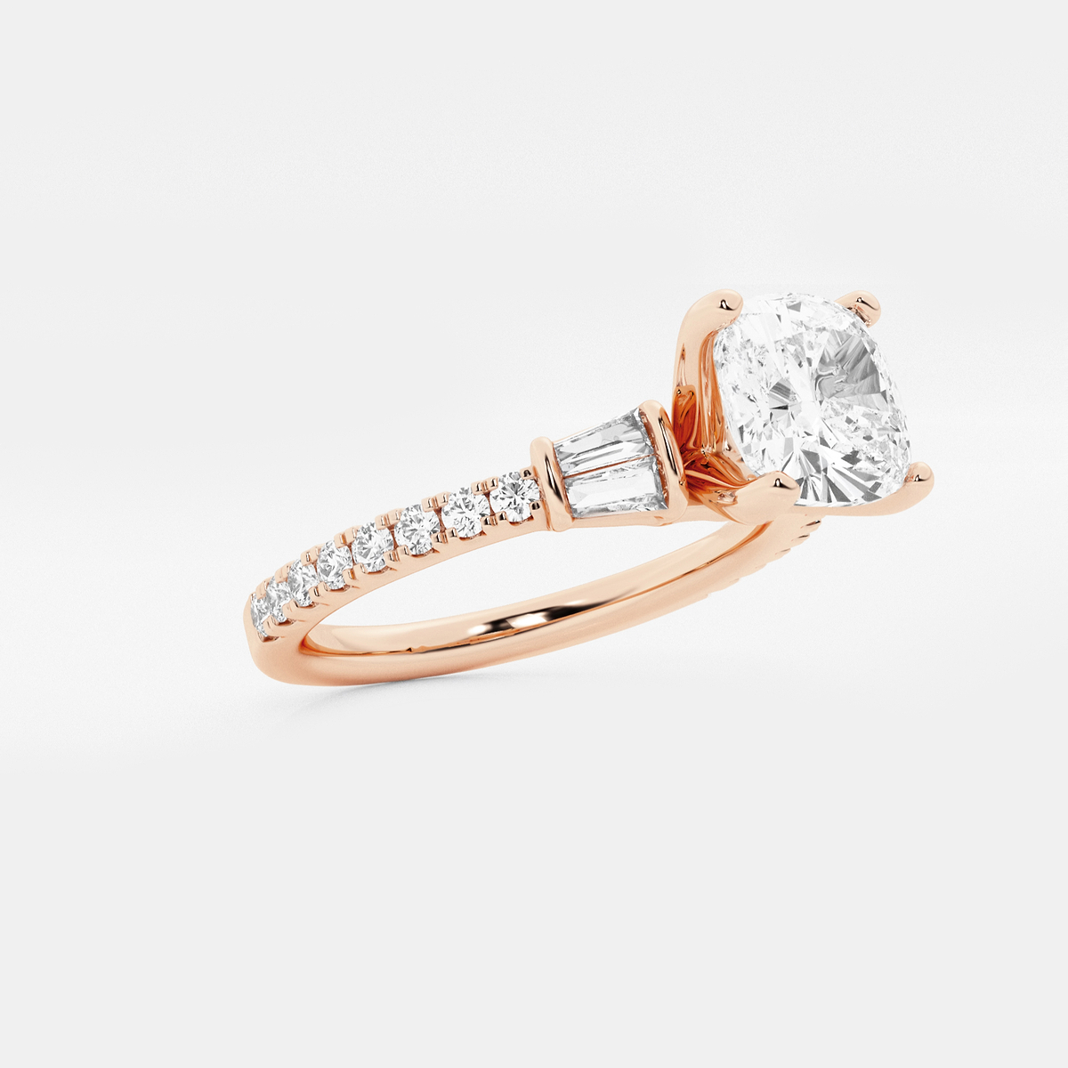 Additional Image 1 for  2 ctw Cushion Lab Grown Diamond Engagement Ring with Double Baguette Side Accents
