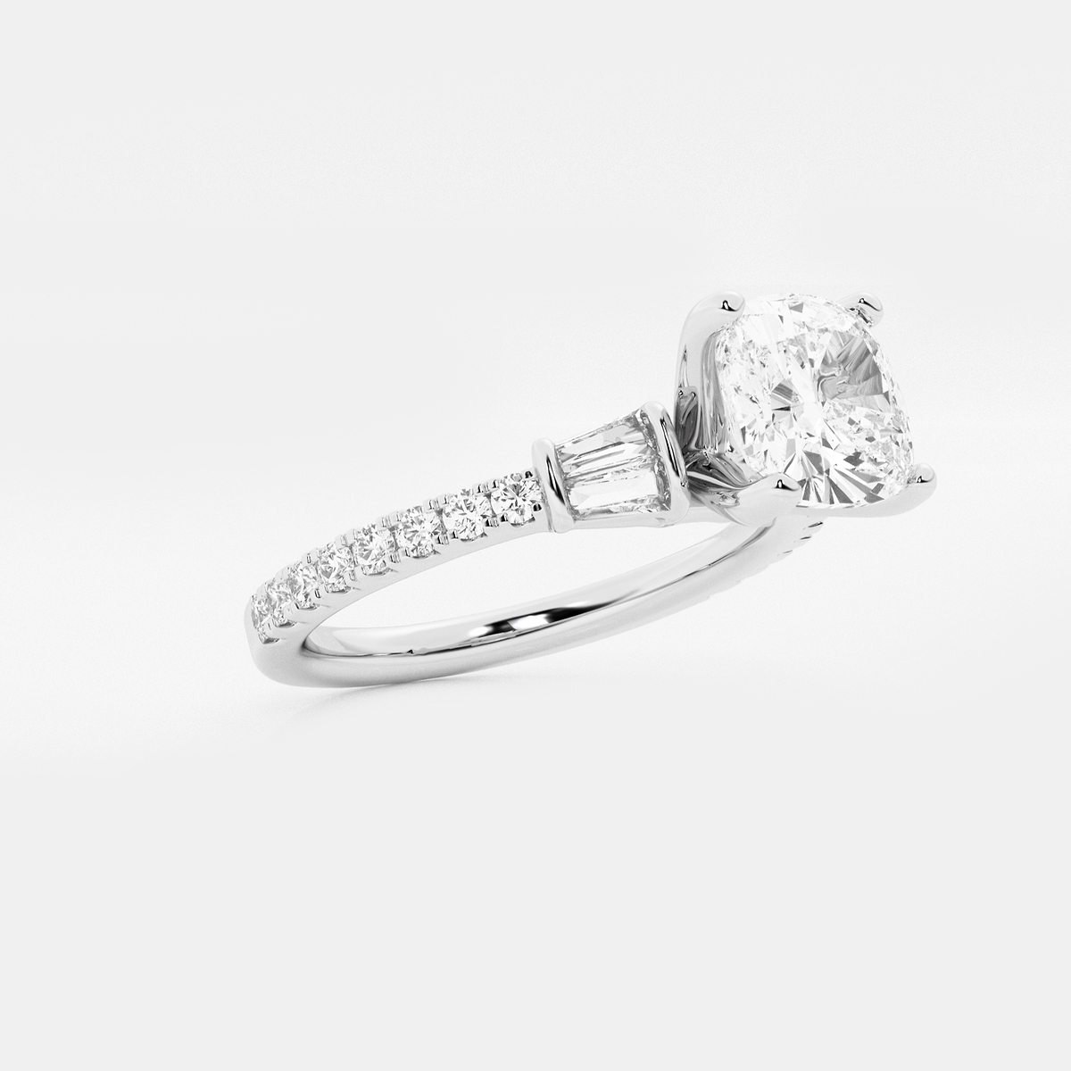 Additional Image 1 for  2 1/2 ctw Cushion Lab Grown Diamond Engagement Ring with Double Baguette Side Accents