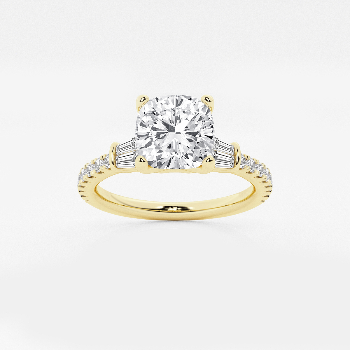 2 1/2 ctw Cushion Lab Grown Diamond Engagement Ring with Double Baguette Side Accents