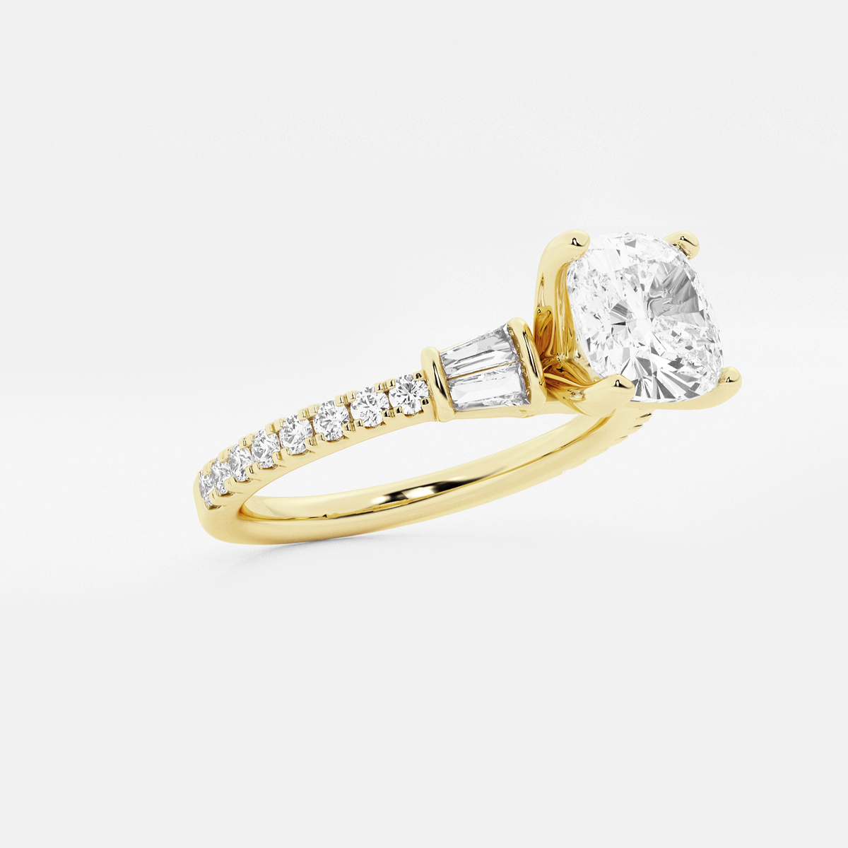 Additional Image 1 for  2 1/2 ctw Cushion Lab Grown Diamond Engagement Ring with Double Baguette Side Accents