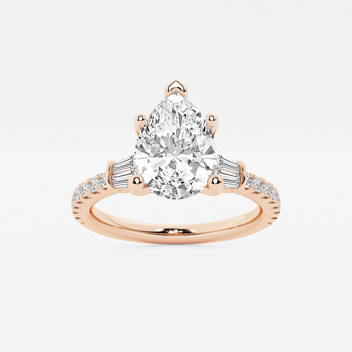 2 1/2 ctw Pear Lab Grown Diamond Engagement Ring with Double Baguette Side Accents