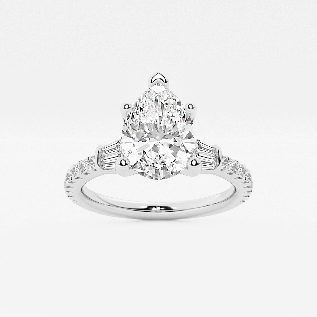 2 1/2 ctw Pear Lab Grown Diamond Engagement Ring with Double Baguette Side Accents