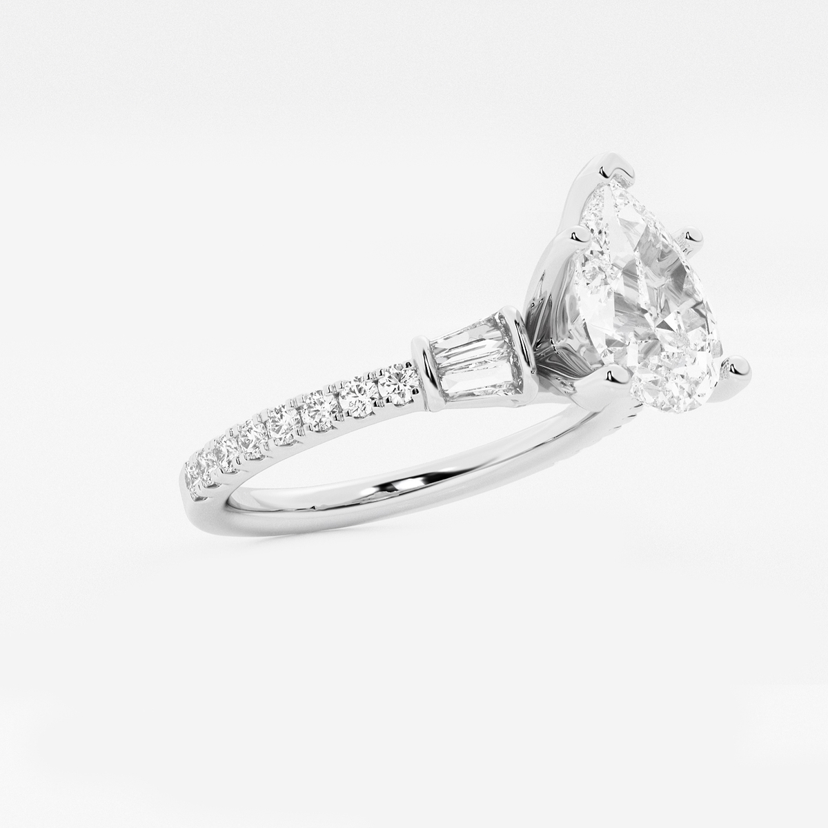 Additional Image 1 for  2 1/2 ctw Pear Lab Grown Diamond Engagement Ring with Double Baguette Side Accents