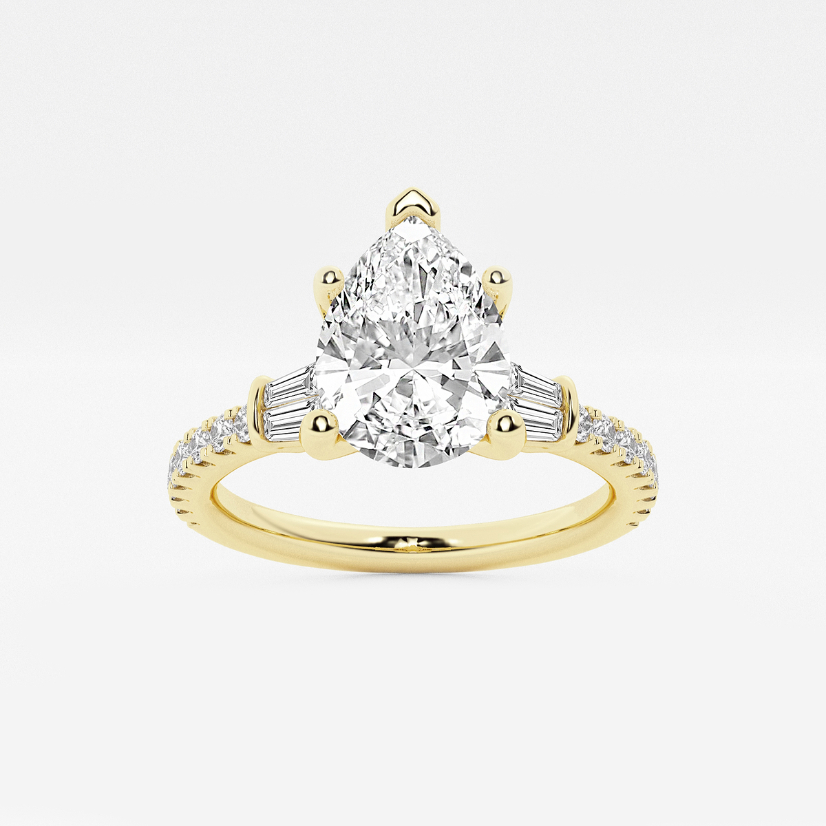 2 ctw Pear Lab Grown Diamond Engagement Ring with Double Baguette Side Accents