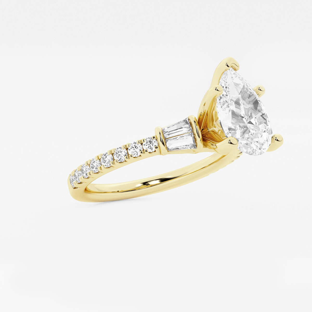 Additional Image 1 for  2 ctw Pear Lab Grown Diamond Engagement Ring with Double Baguette Side Accents