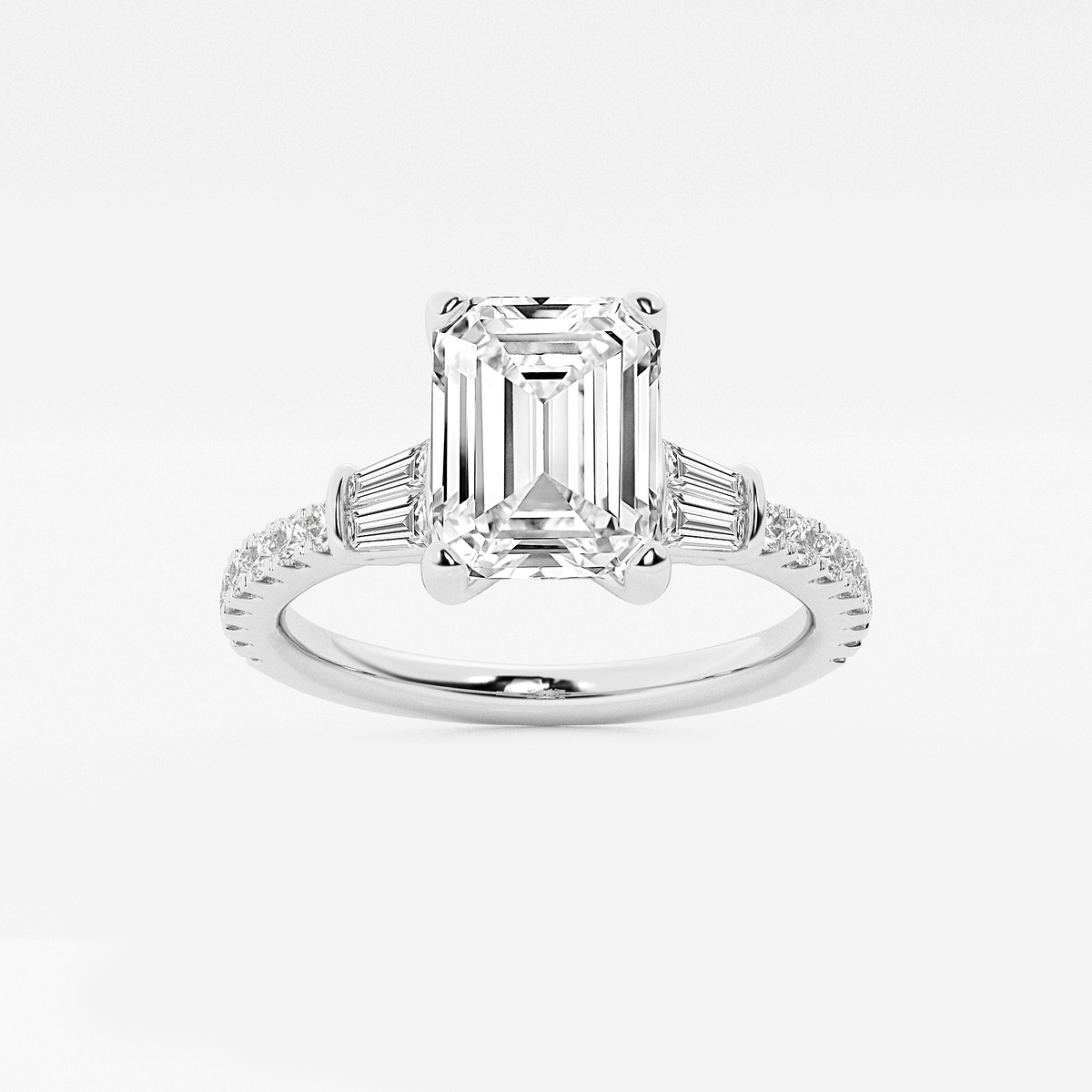 2 1/2 ctw Emerald Lab Grown Diamond Engagement Ring with Double Baguette Side Accents