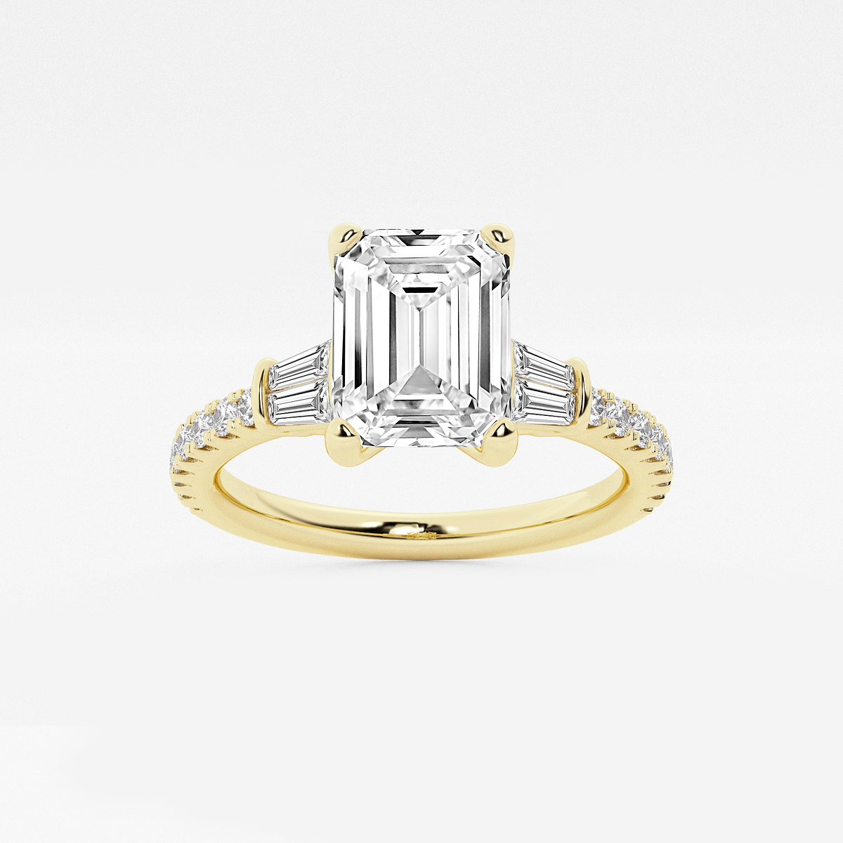 2 1/2 ctw Emerald Lab Grown Diamond Engagement Ring with Double Baguette Side Accents