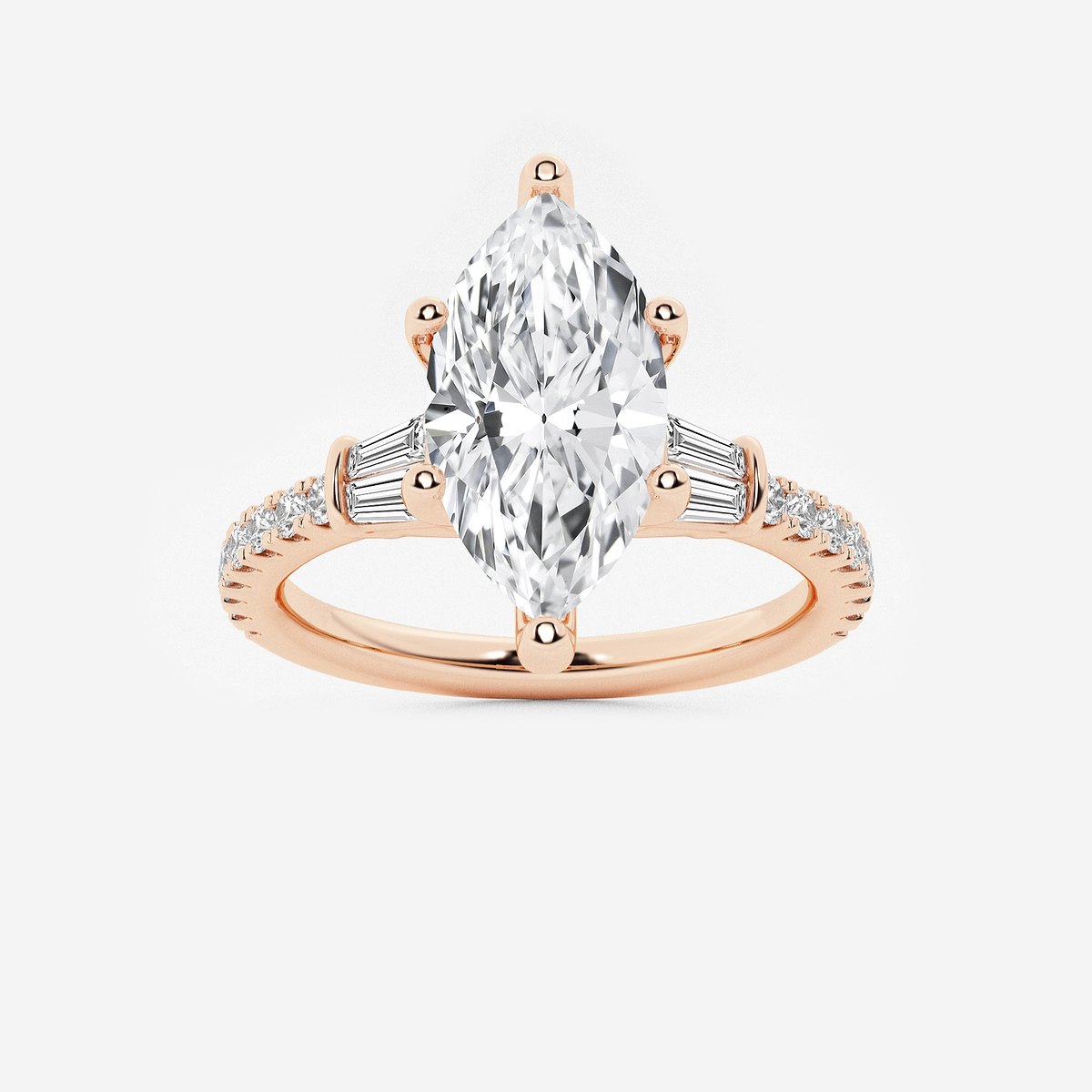 2 ctw Marquise Lab Grown Diamond Engagement Ring with Double Baguette Side Accents
