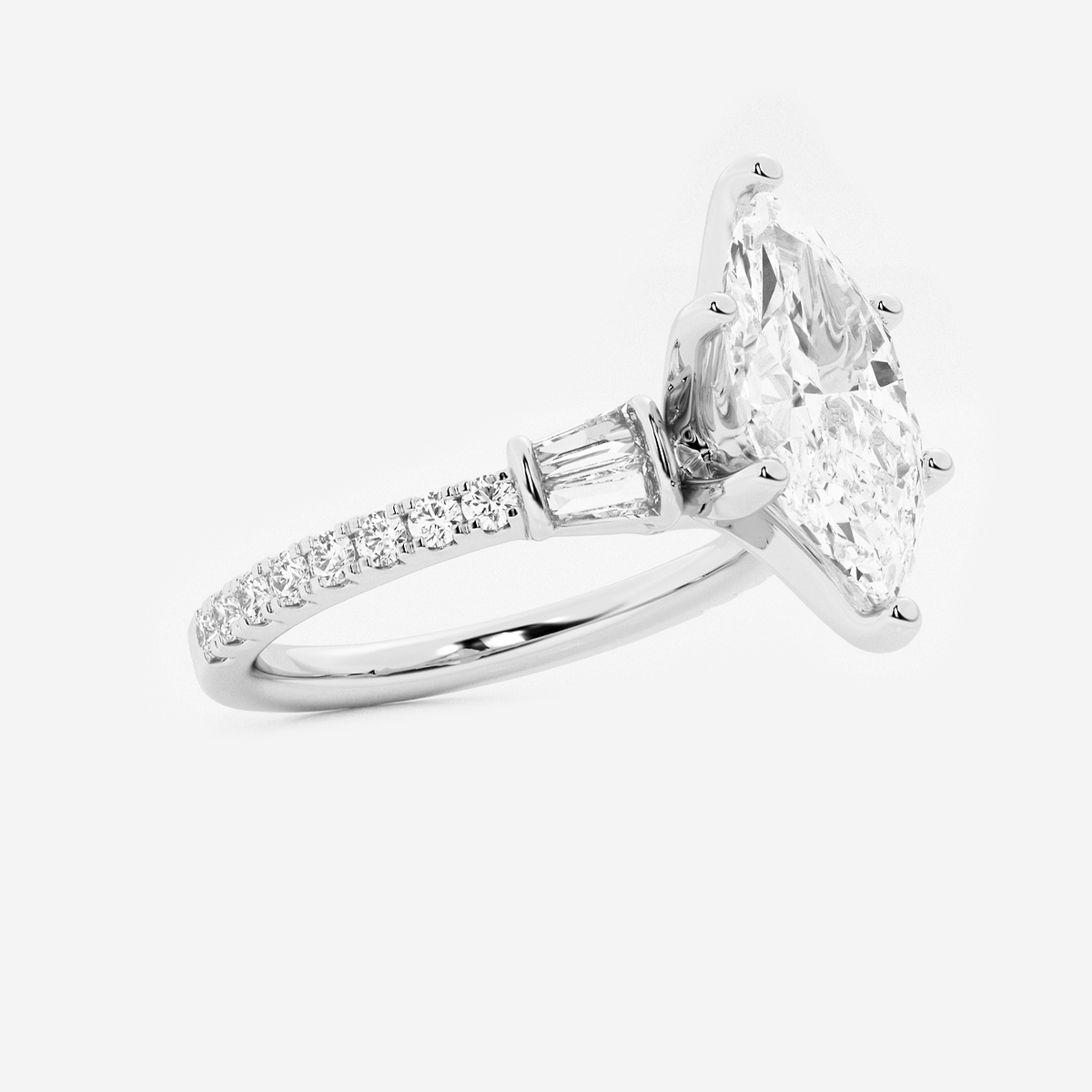 Additional Image 1 for  2 1/2 ctw Marquise Lab Grown Diamond Engagement Ring with Double Baguette Side Accents