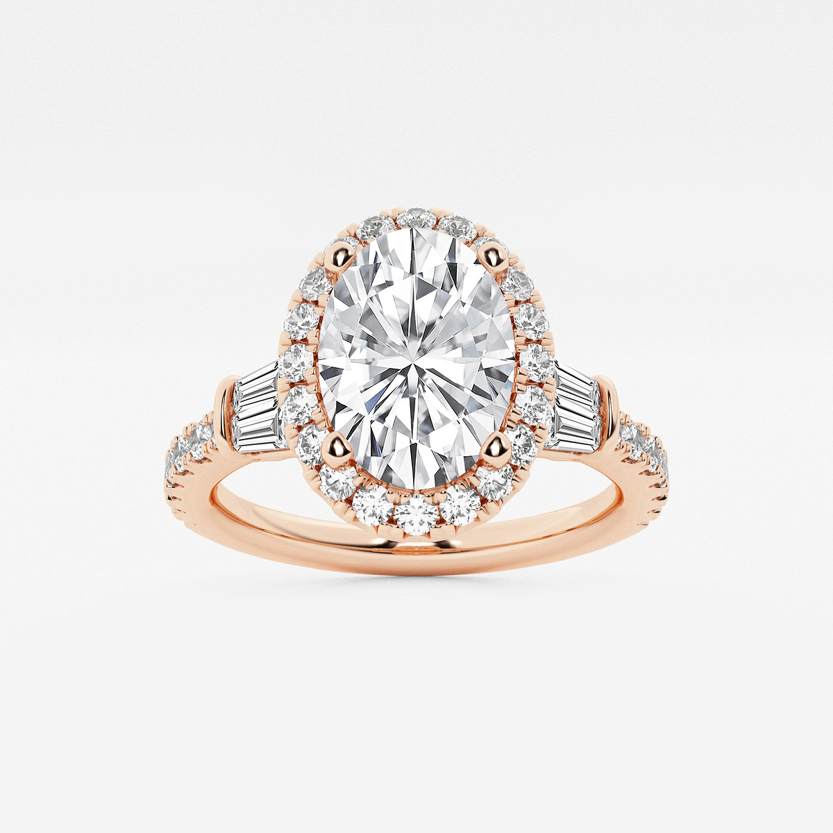 2 1/3 ctw Oval Lab Grown Diamond Double Baguette Halo Engagement Ring