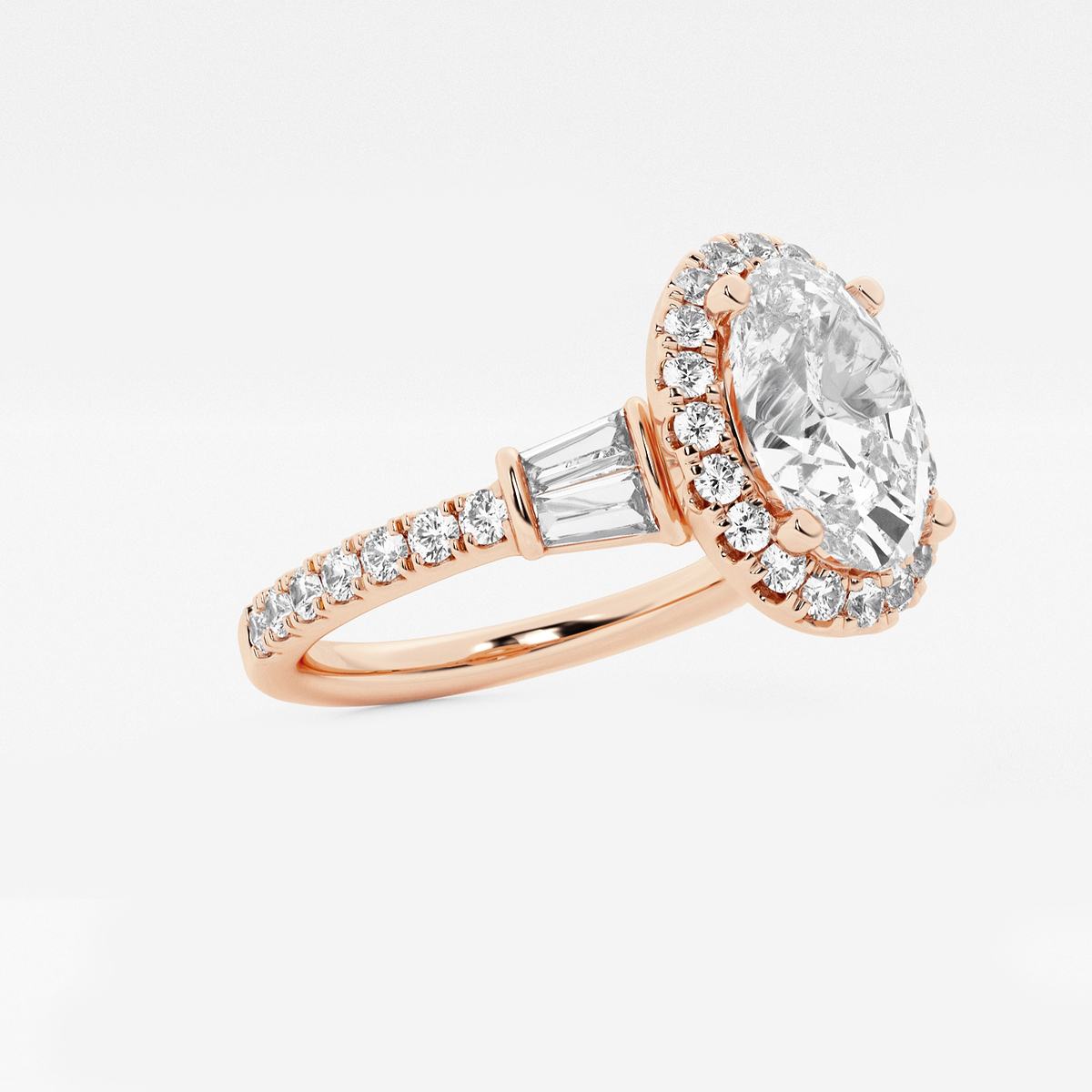 Additional Image 1 for  2 1/3 ctw Oval Lab Grown Diamond Double Baguette Halo Engagement Ring