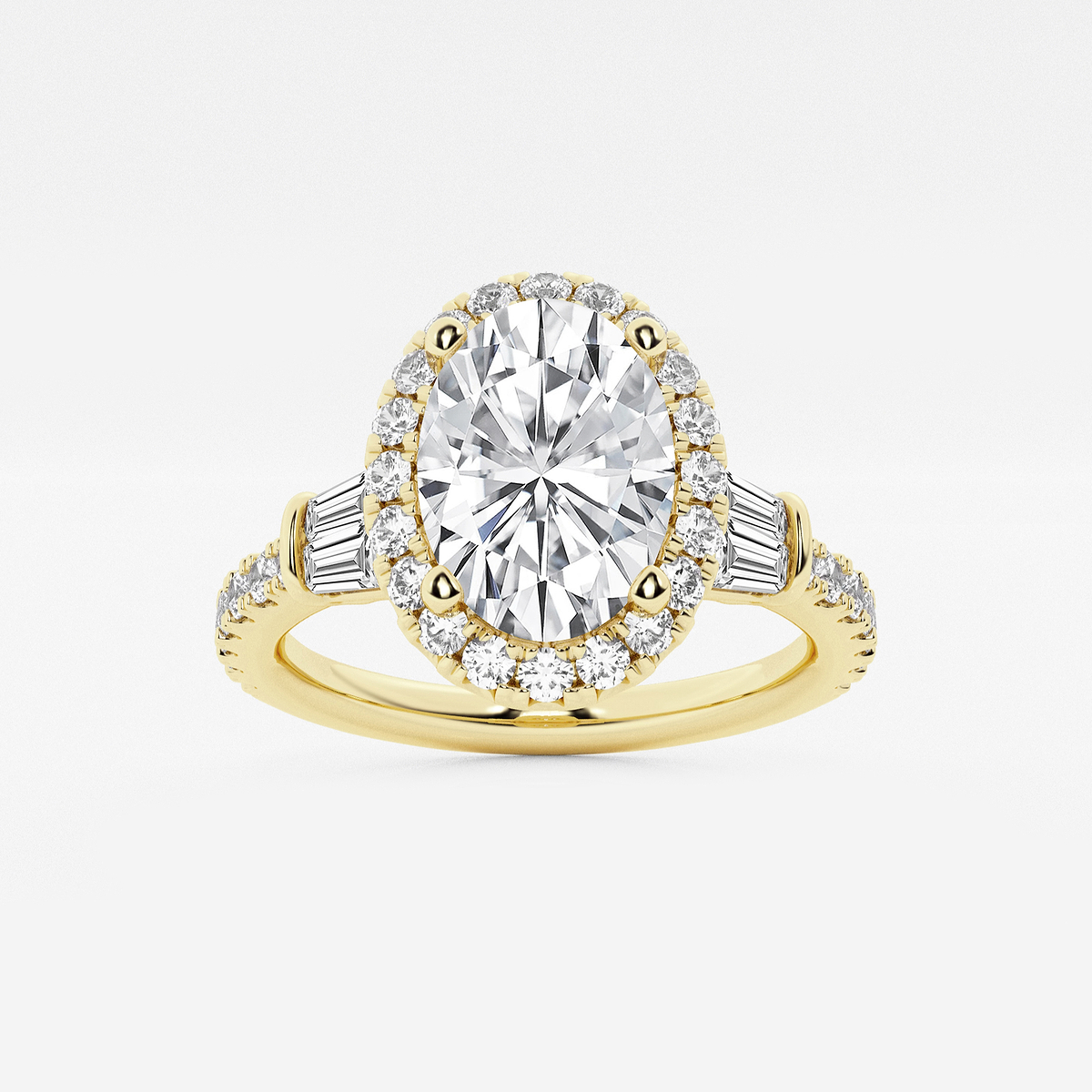 2 7/8 ctw Oval Lab Grown Diamond Double Baguette Halo Engagement Ring