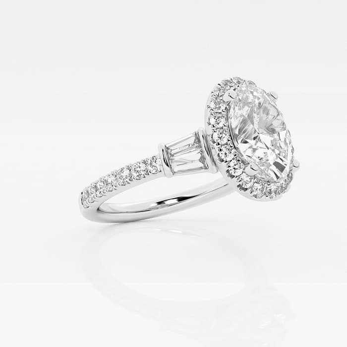 Additional Image 1 for  2 7/8 ctw Oval Lab Grown Diamond Double Baguette Halo Engagement Ring