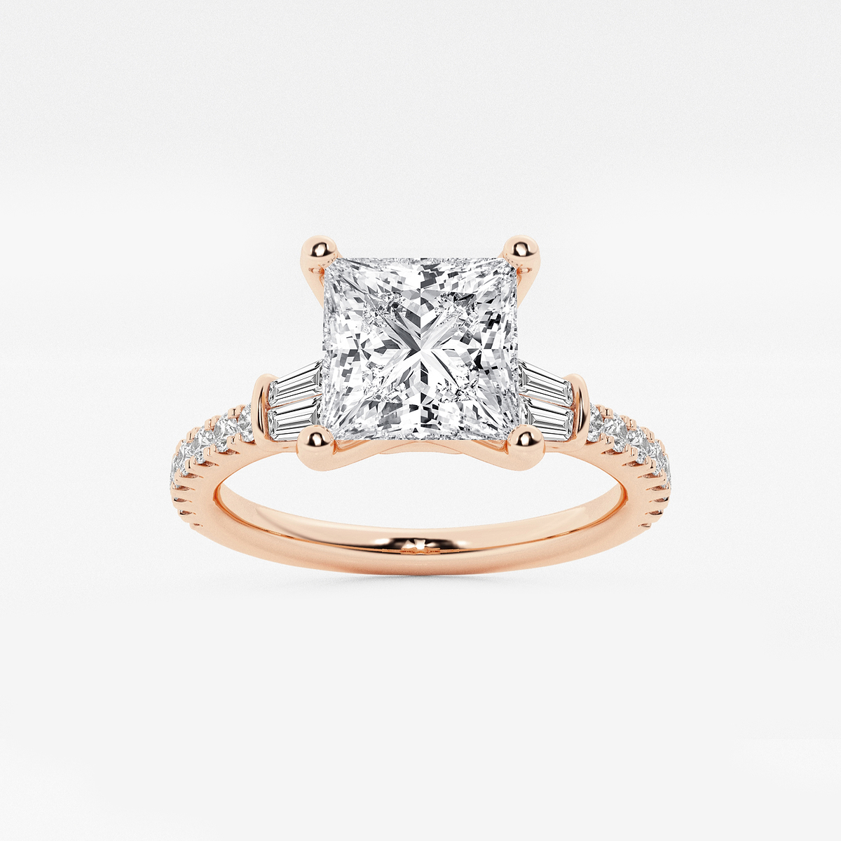 2 1/2 ctw Princess Lab Grown Diamond Engagement Ring with Double Baguette Side Accents