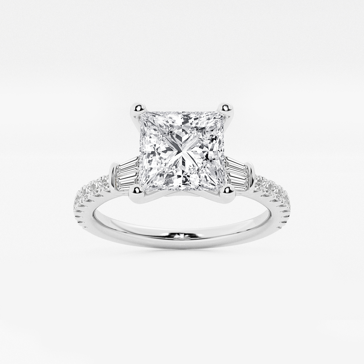 2 ctw Princess Lab Grown Diamond Engagement Ring with Double Baguette Side Accents