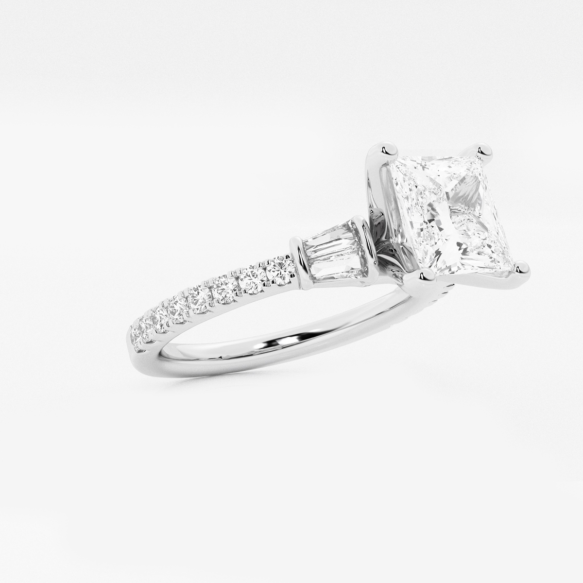 Additional Image 1 for  2 ctw Princess Lab Grown Diamond Engagement Ring with Double Baguette Side Accents