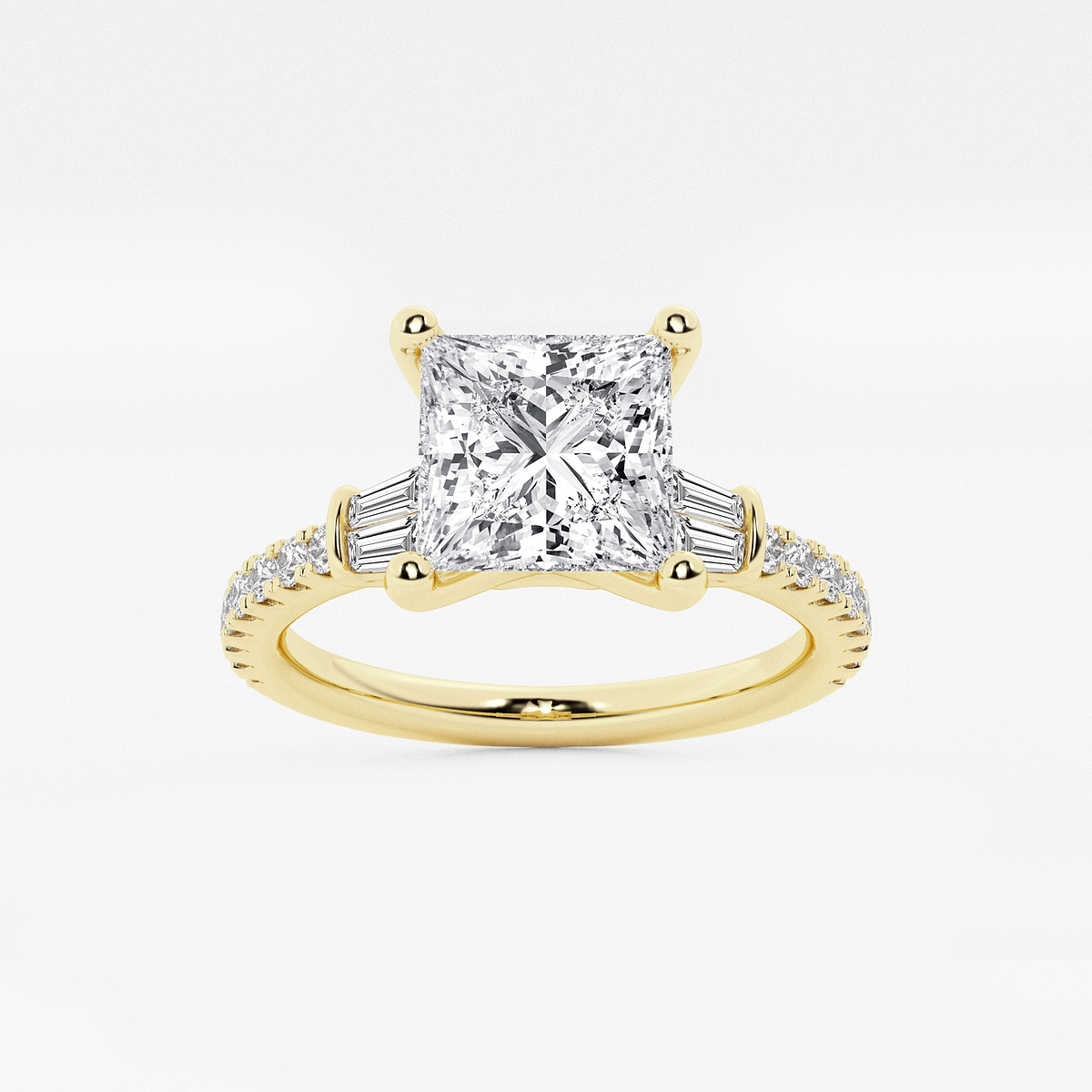 2 ctw Princess Lab Grown Diamond Engagement Ring with Double Baguette Side Accents