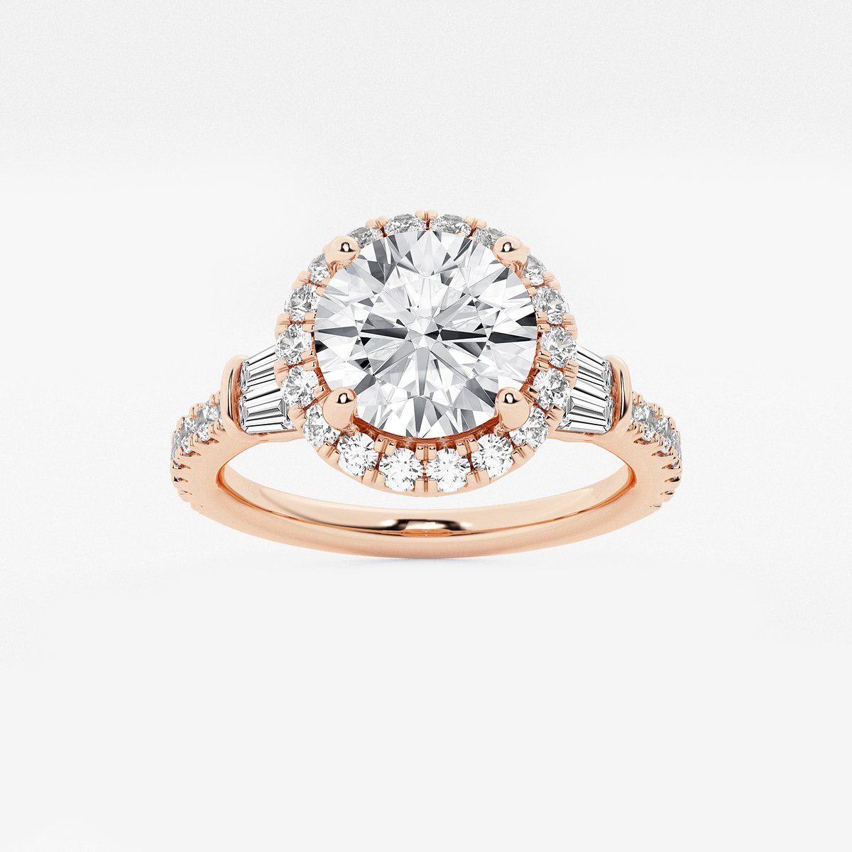 2 7/8 ctw Round Lab Grown Diamond Double Baguette Halo Engagement Ring