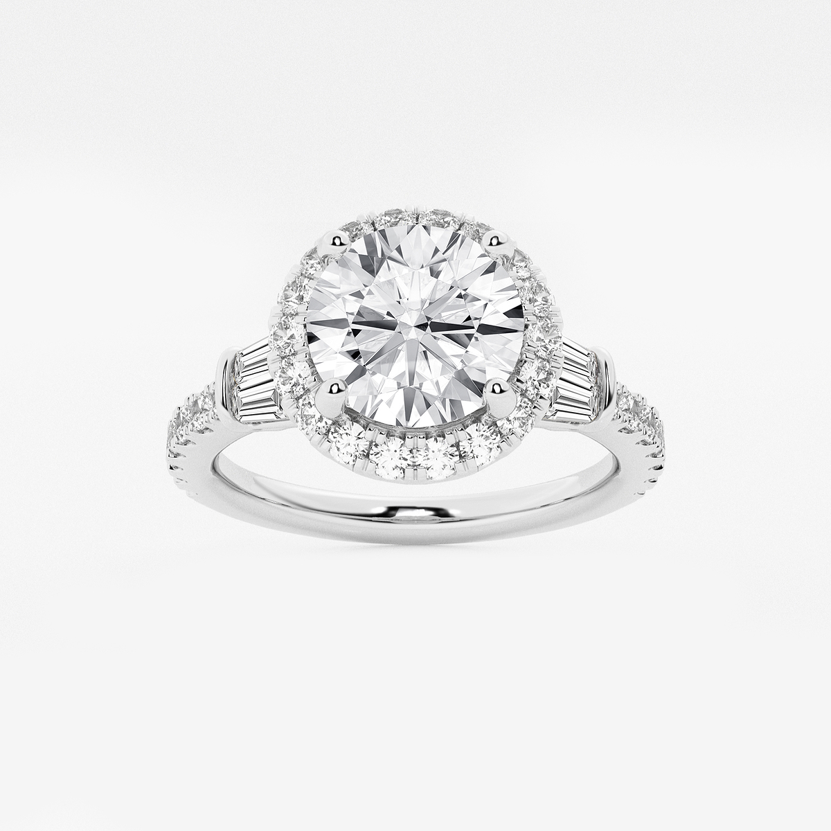 2 7/8 ctw Round Lab Grown Diamond Double Baguette Halo Engagement Ring