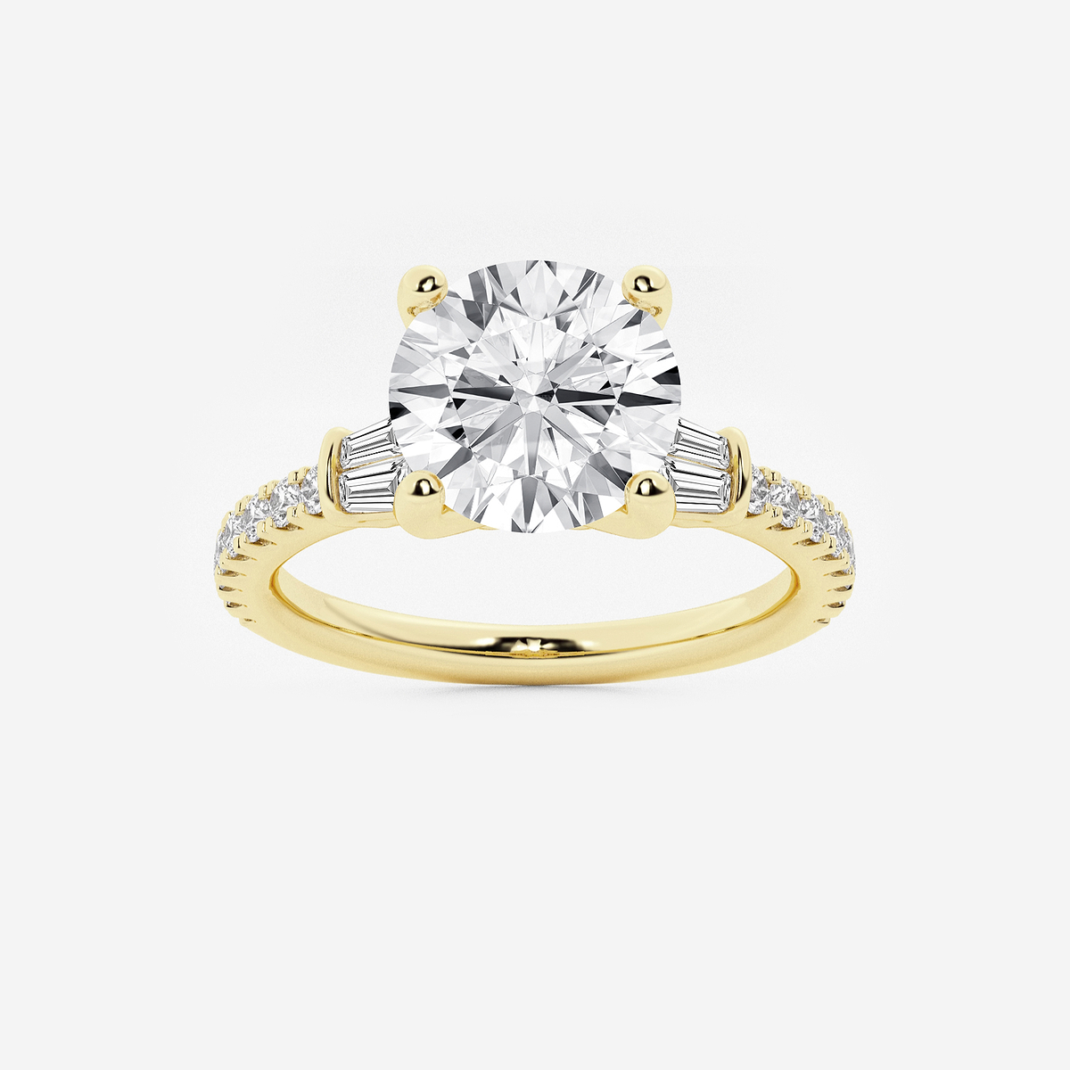 2 ctw Round Lab Grown Diamond Engagement Ring with Double Baguette Side Accents