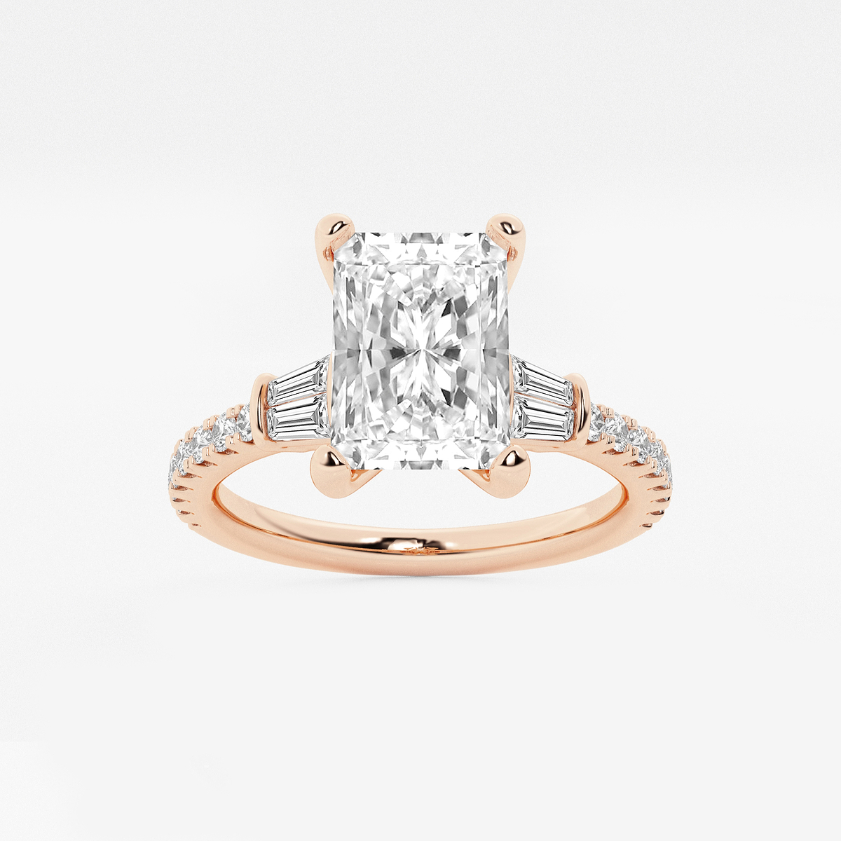 2 1/2 ctw Radiant Lab Grown Diamond Engagement Ring with Double Baguette Side Accents