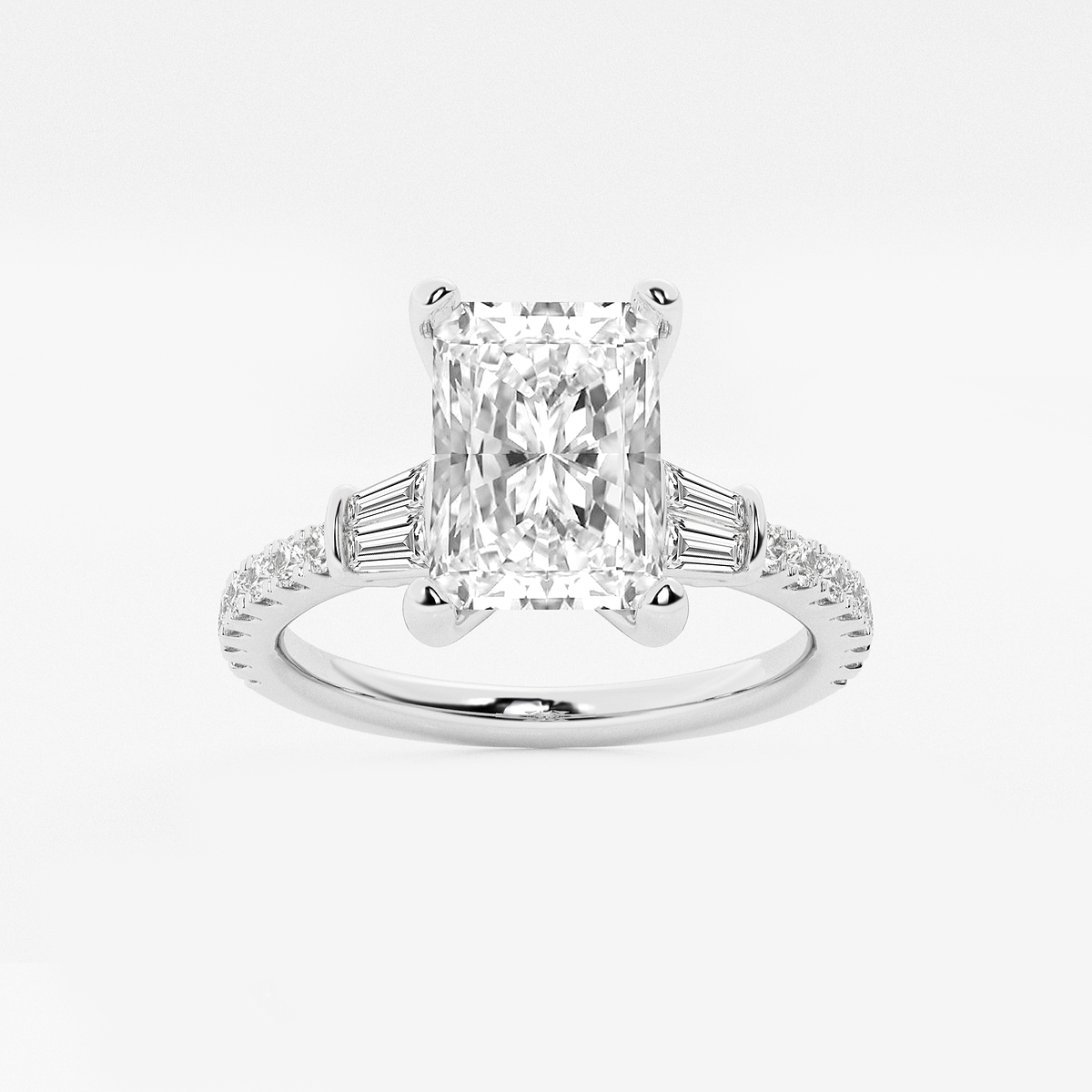 2 ctw Radiant Lab Grown Diamond Engagement Ring with Double Baguette Side Accents