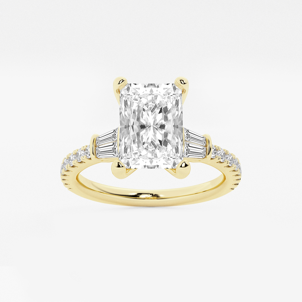 2 1/2 ctw Radiant Lab Grown Diamond Engagement Ring with Double Baguette Side Accents