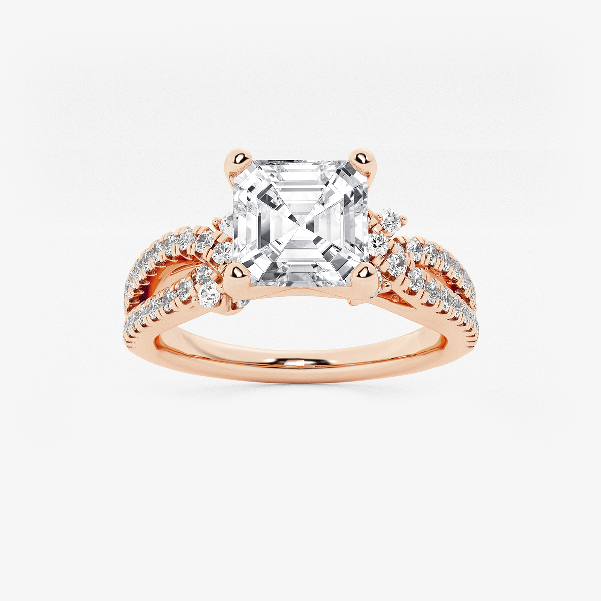 2 ctw Asscher Lab Grown Diamond Petite Bow Engagement Ring