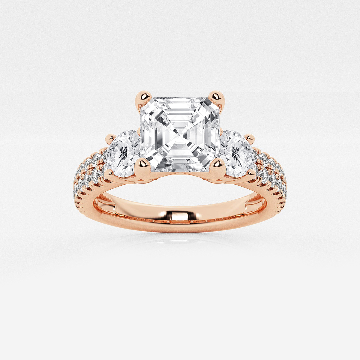 2 1/4 ctw Asscher Lab Grown Diamond Engagement Ring with Double Row Side Accents