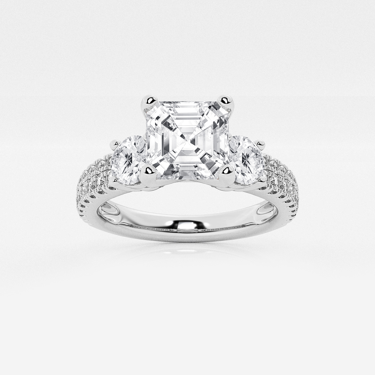 2 1/4 ctw Asscher Lab Grown Diamond Engagement Ring with Double Row Side Accents