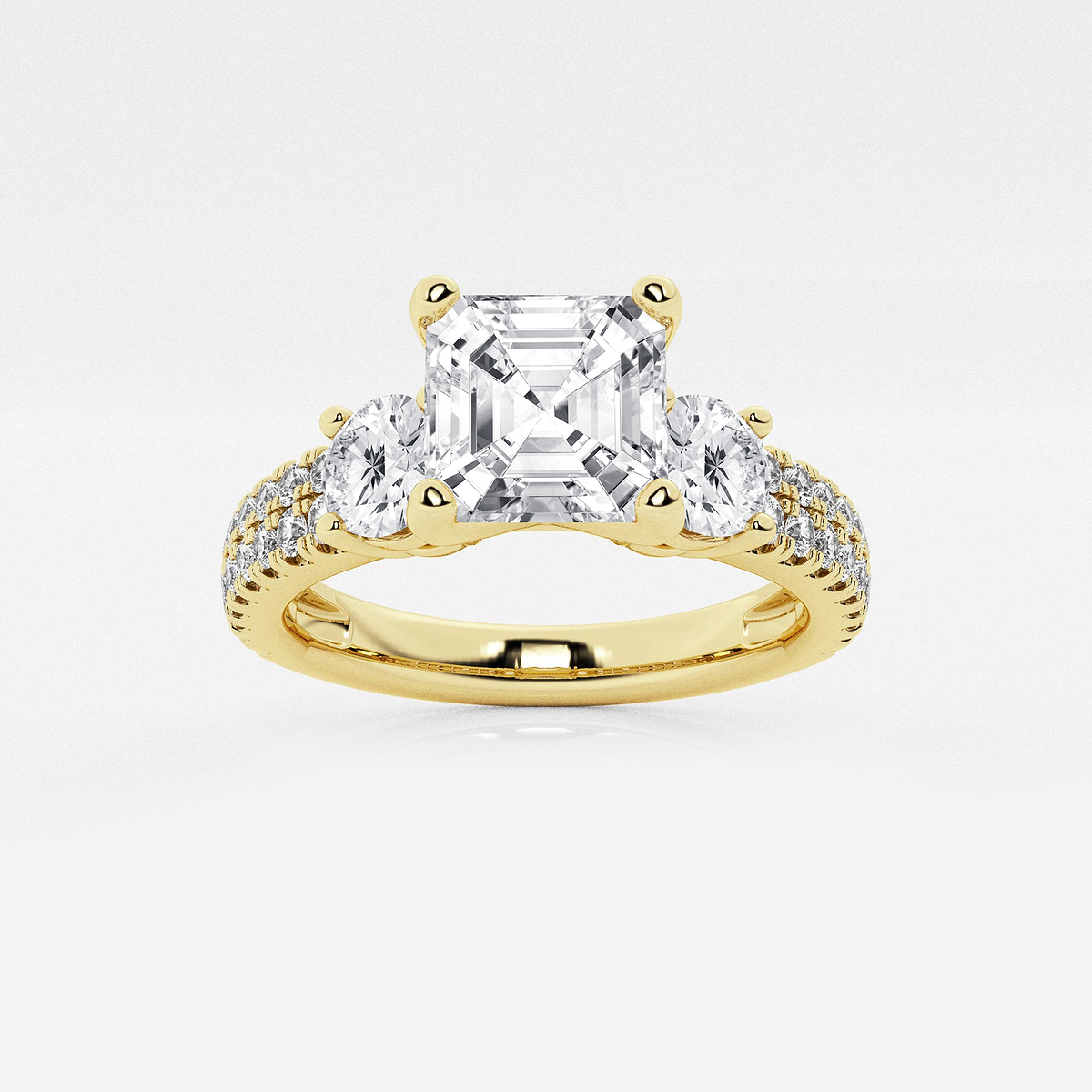 2 1/4 ctw Asscher Lab Grown Diamond Engagement Ring with Double Row Side Accents