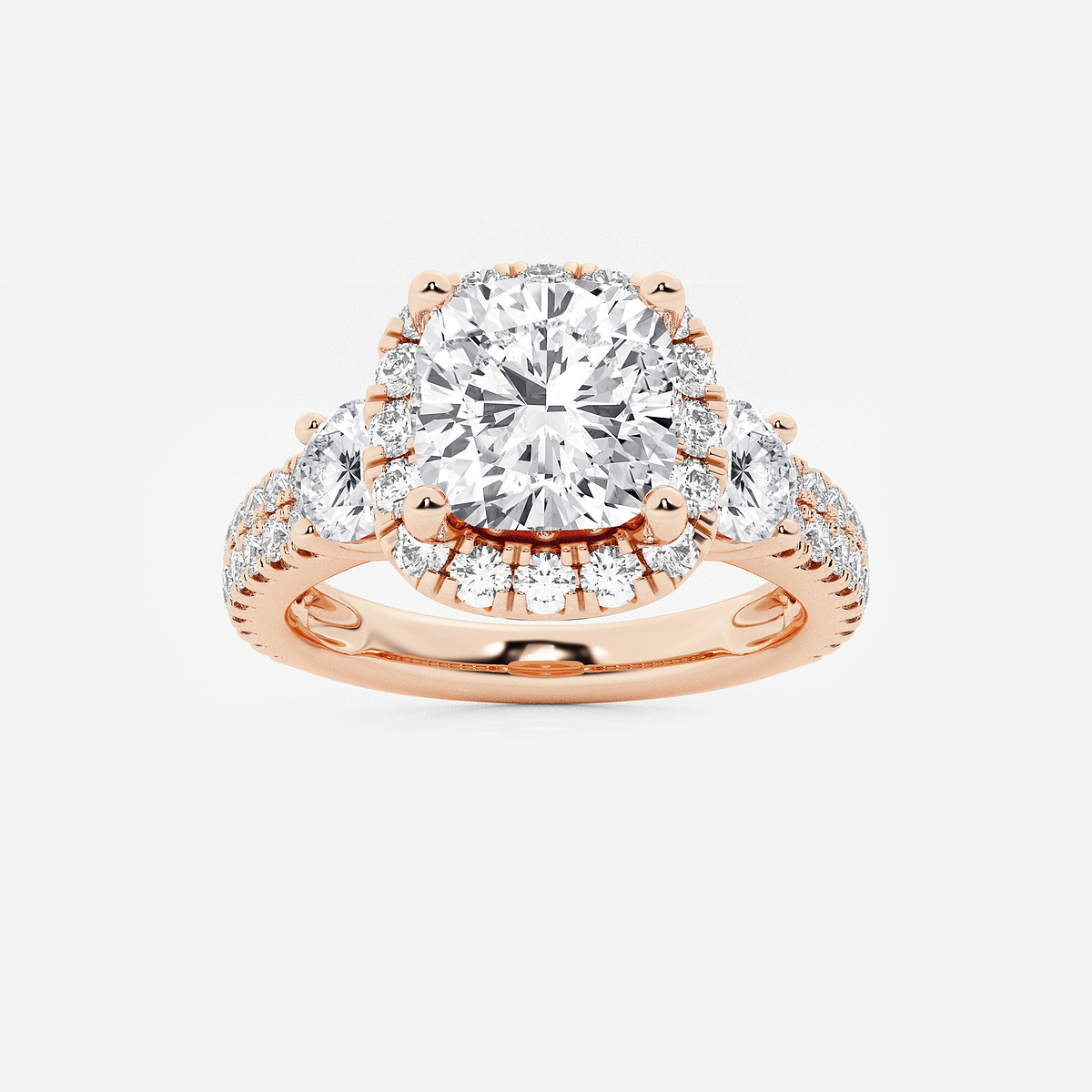 2 1/6 ctw Cushion Lab Grown Diamond Double Row Side Stones Halo Engagement Ring