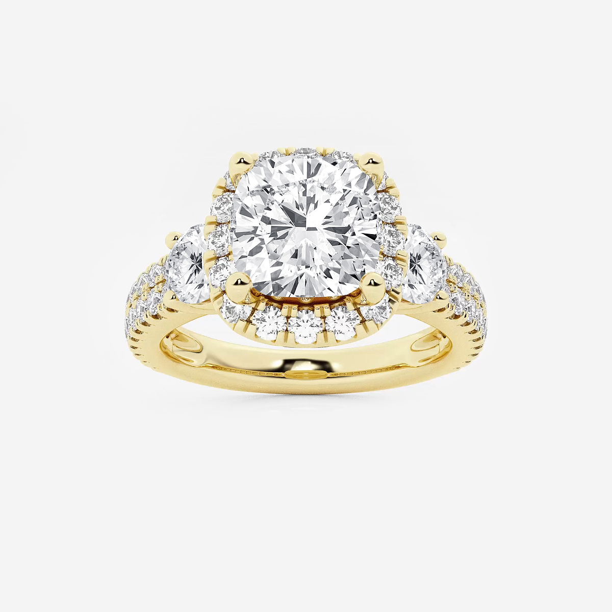 2 1/6 ctw Cushion Lab Grown Diamond Double Row Side Stones Halo Engagement Ring