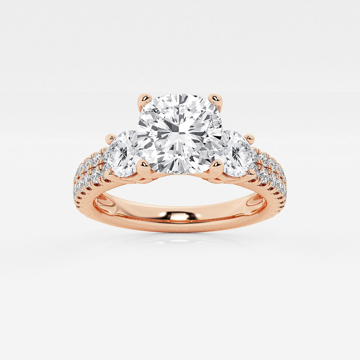 1 3/4 ctw Cushion Lab Grown Diamond Engagement Ring with Double Row Side Accents