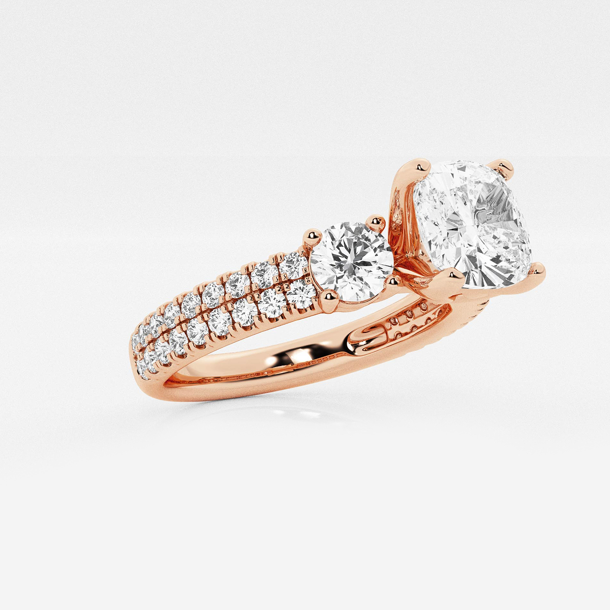 Additional Image 1 for  1 3/4 ctw Cushion Lab Grown Diamond Engagement Ring with Double Row Side Accents