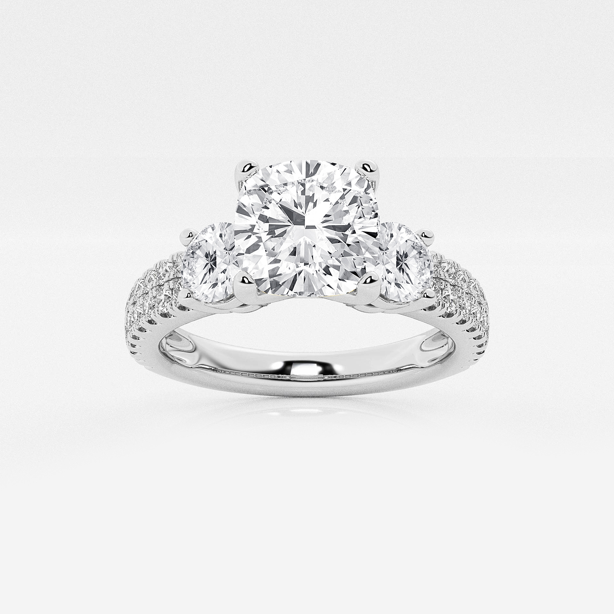 2 1/4 ctw Cushion Lab Grown Diamond Engagement Ring with Double Row Side Accents