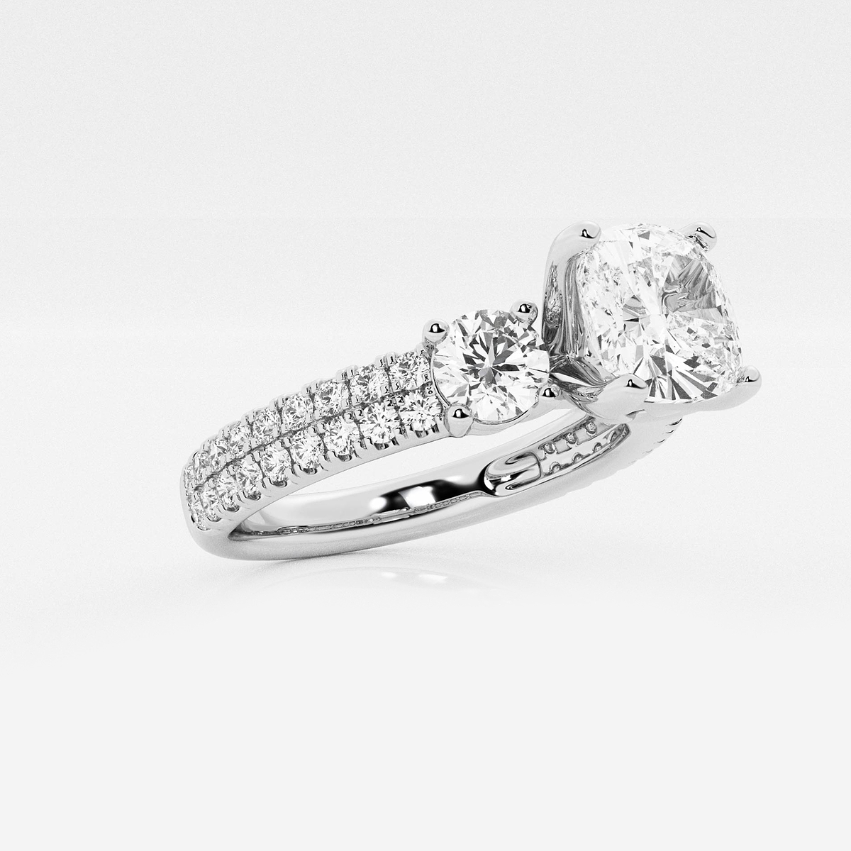 Additional Image 1 for  2 1/4 ctw Cushion Lab Grown Diamond Engagement Ring with Double Row Side Accents