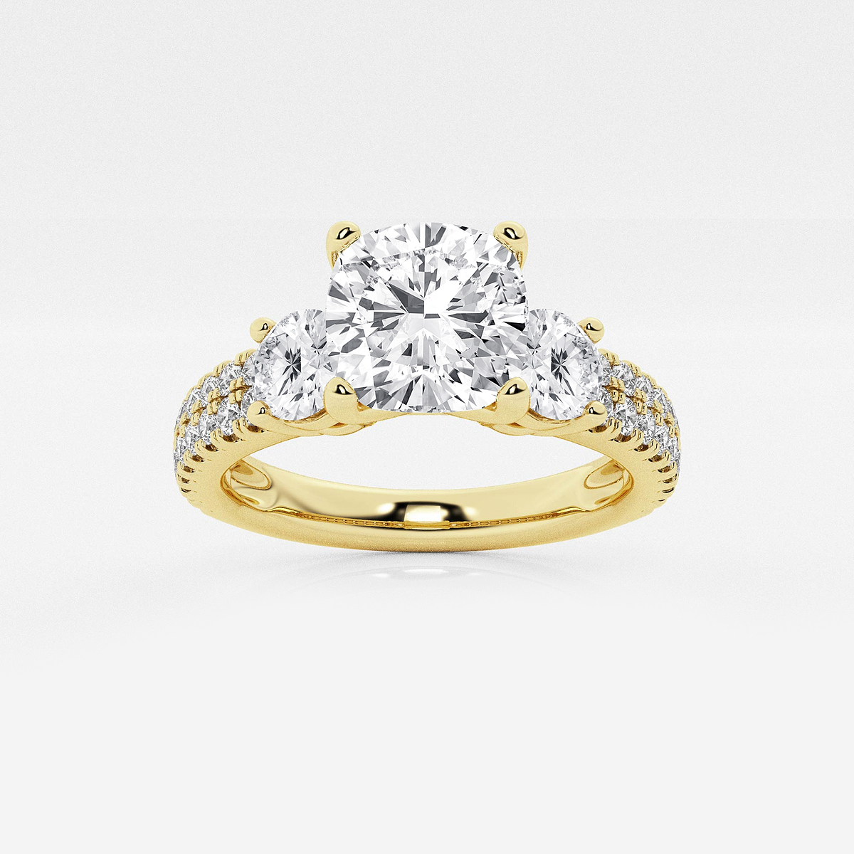 2 1/4 ctw Cushion Lab Grown Diamond Engagement Ring with Double Row Side Accents