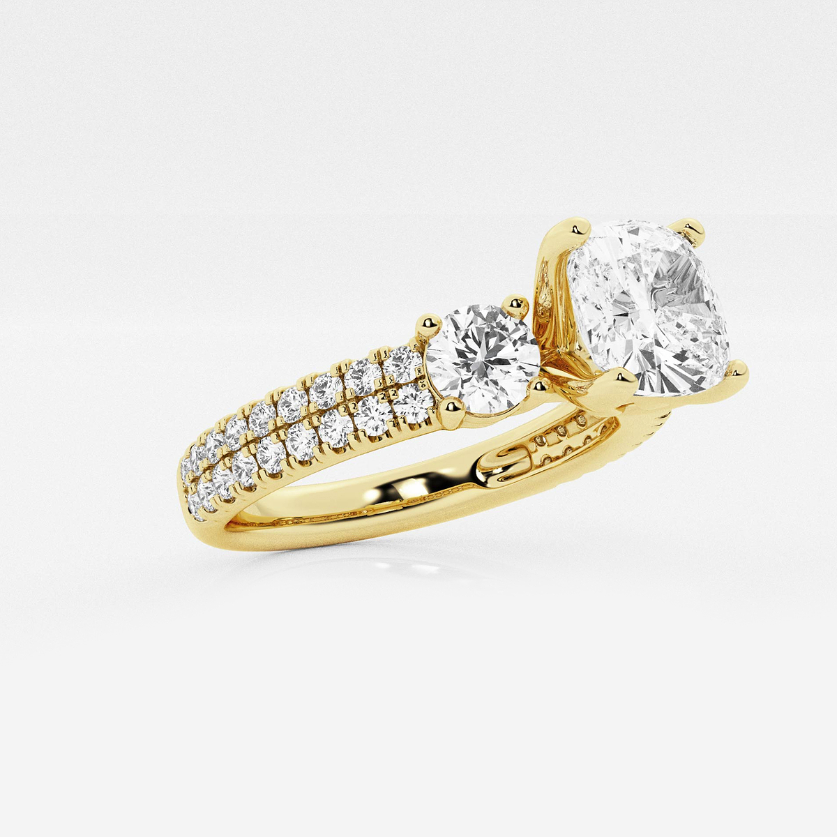 Additional Image 1 for  2 1/4 ctw Cushion Lab Grown Diamond Engagement Ring with Double Row Side Accents